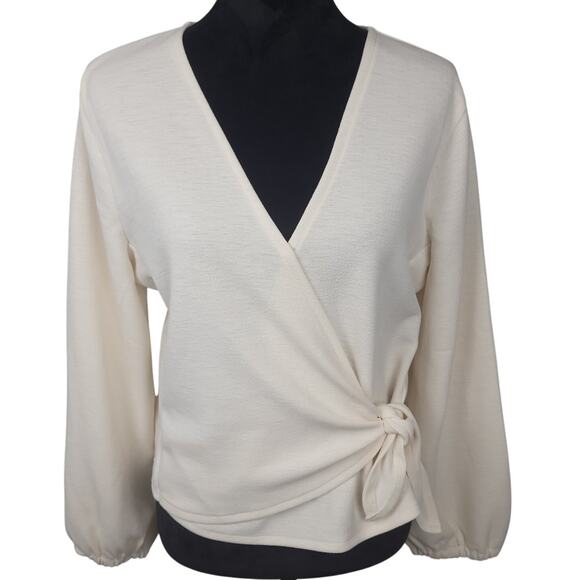 Madewell Texture & Thread Women's Crepe Wrap Crop Top Sz Large Long Sleeve Cream - Picture 1 of 14